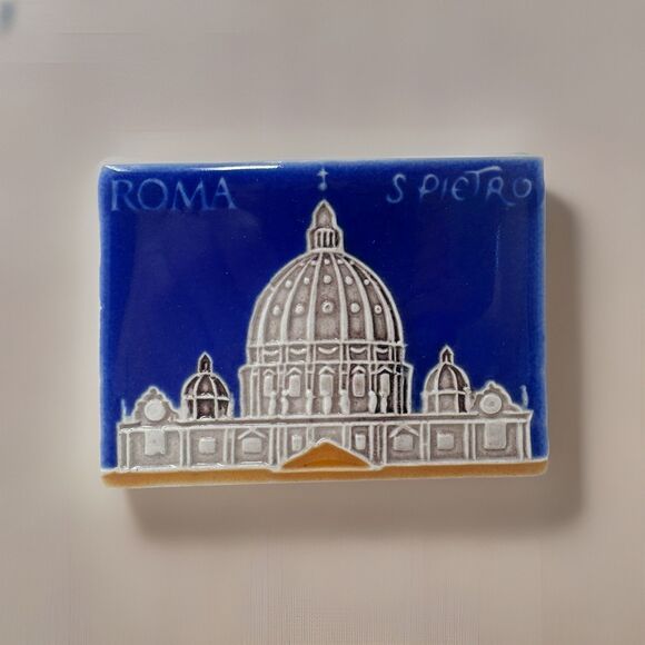 Vintage Glazed Ceramic Tile St. Peter’s Basilica Magnet Rome Italy S Pietro 2000 - Picture 1 of 4